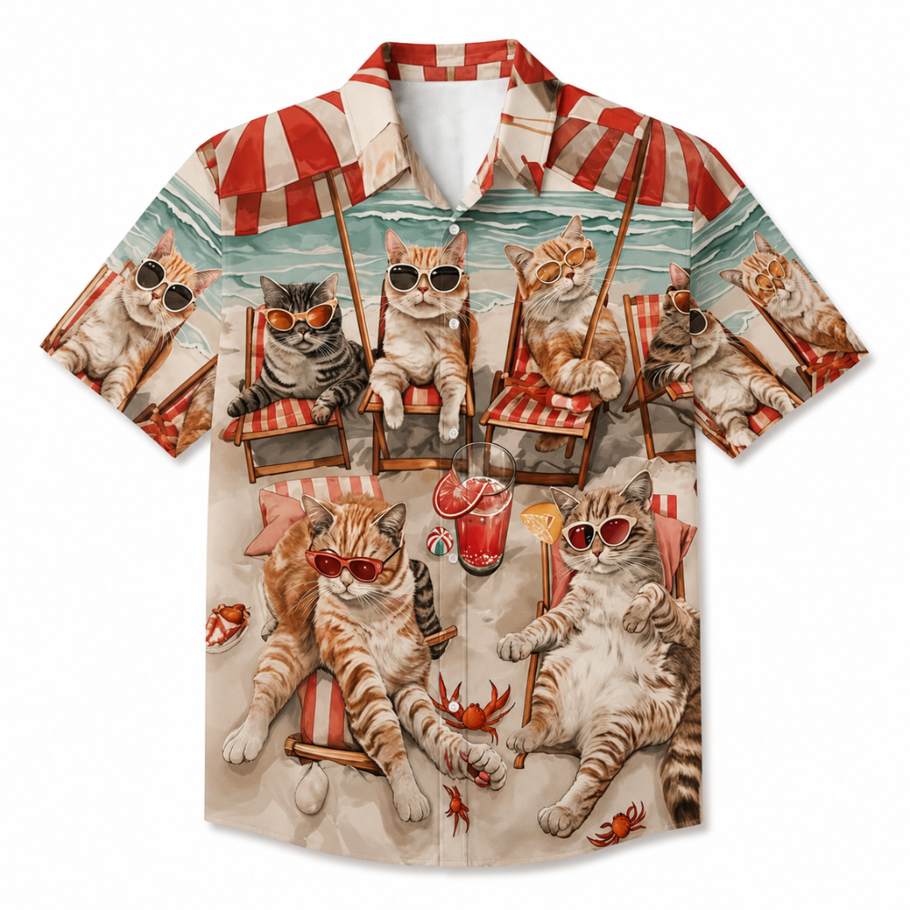 Summer Beach Style Cat Print Hawaiian Shirt