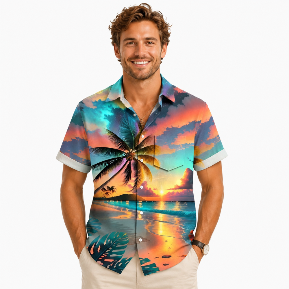 Sunset Coconut Tree Hawaiian Beach Shirt