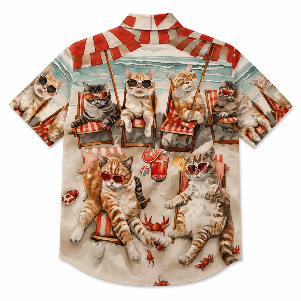 Summer Beach Style Cat Print Hawaiian Shirt