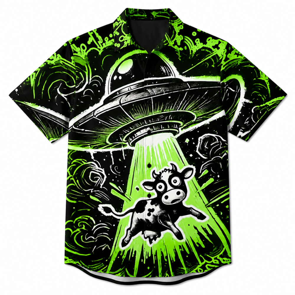 UFO Cow Print Beach Hawaiian Shirt