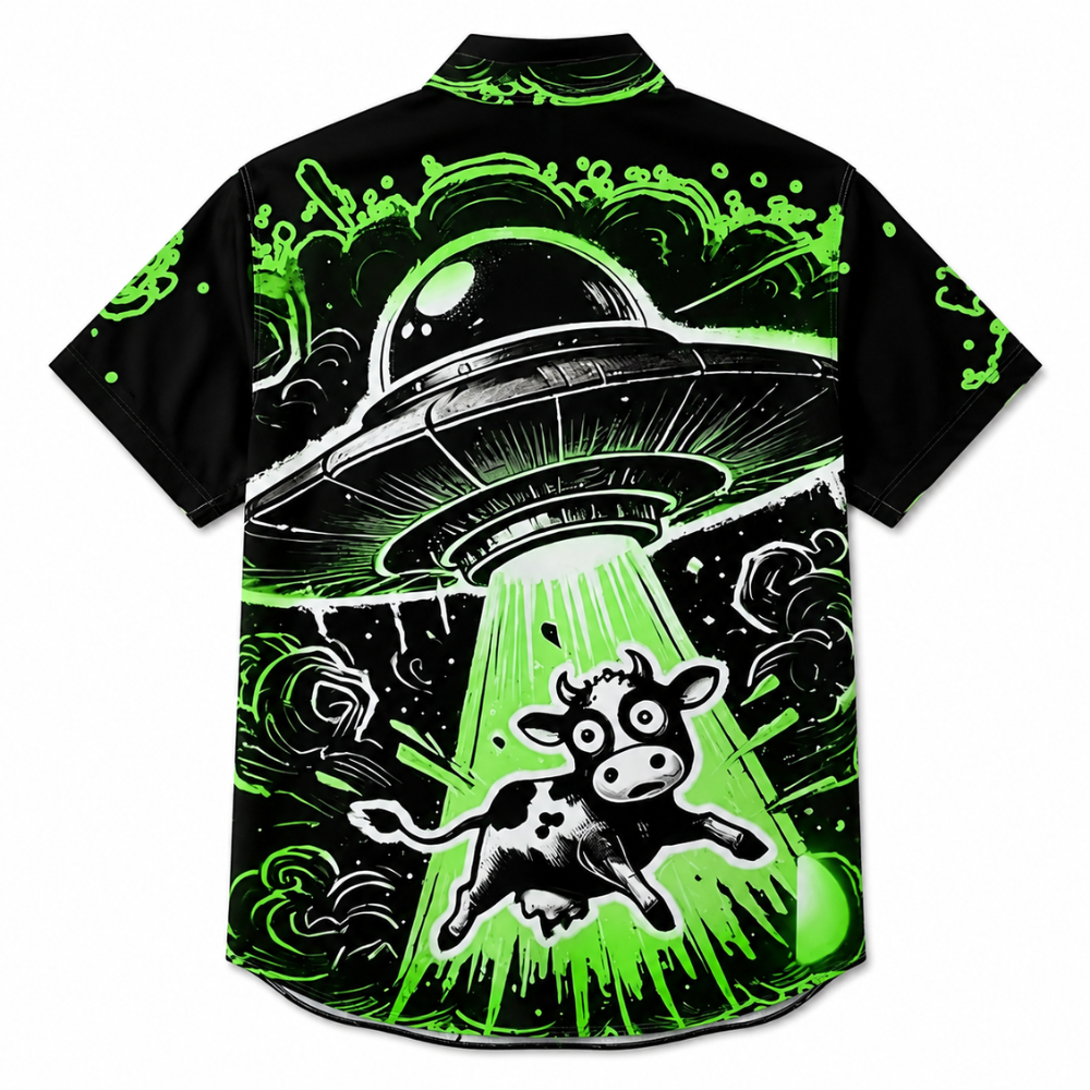 UFO Cow Print Beach Hawaiian Shirt