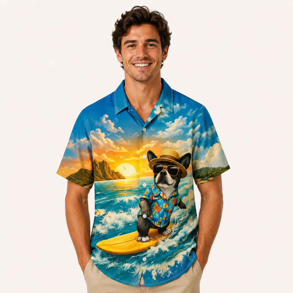 Sunset Beach Surf Dog Hawaiian Shirt