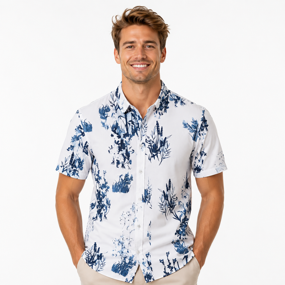 Tropical Floral Print Hawaiian Summer Shirt