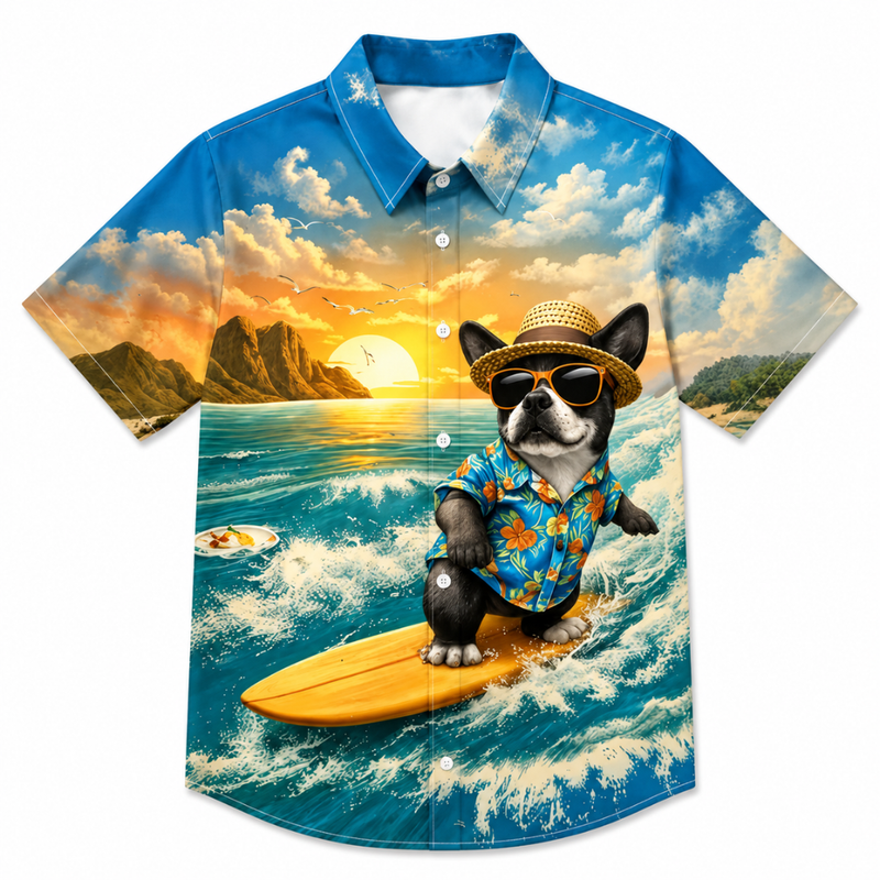 Sunset Beach Surf Dog Hawaiian Shirt