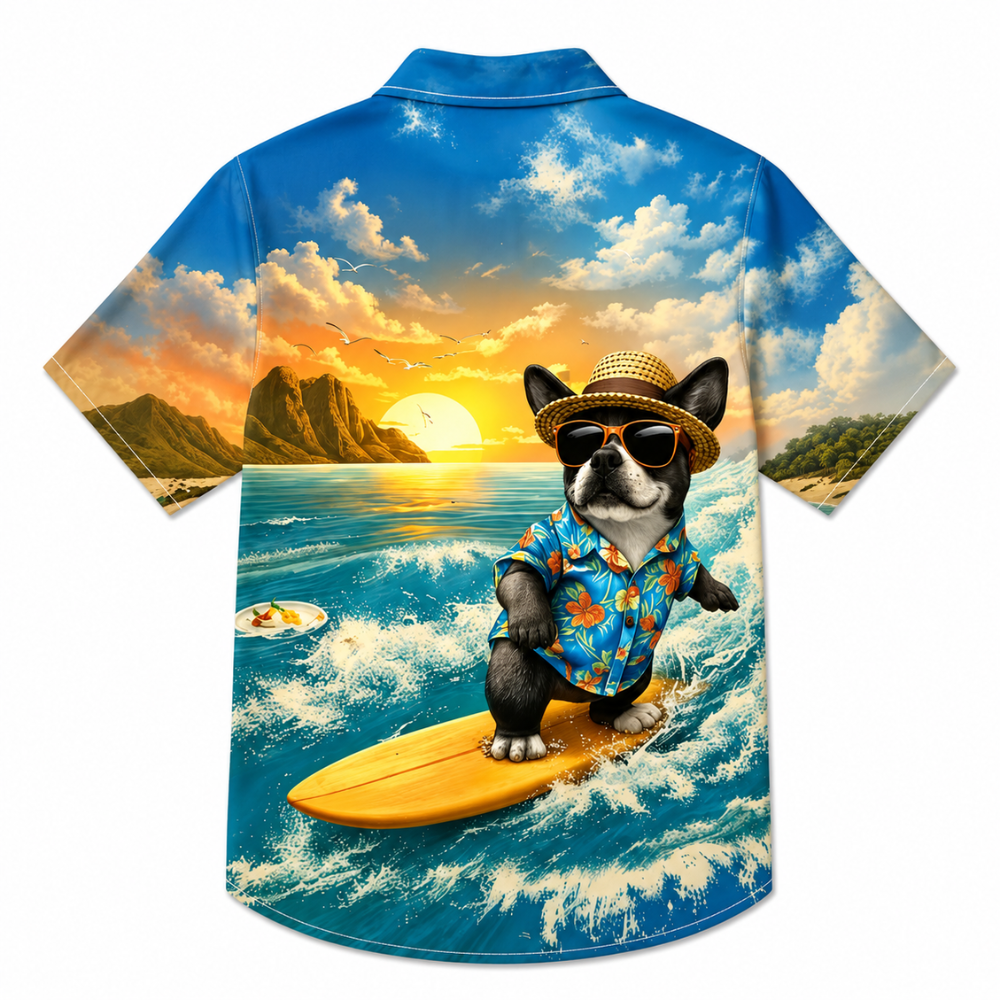 Sunset Beach Surf Dog Hawaiian Shirt