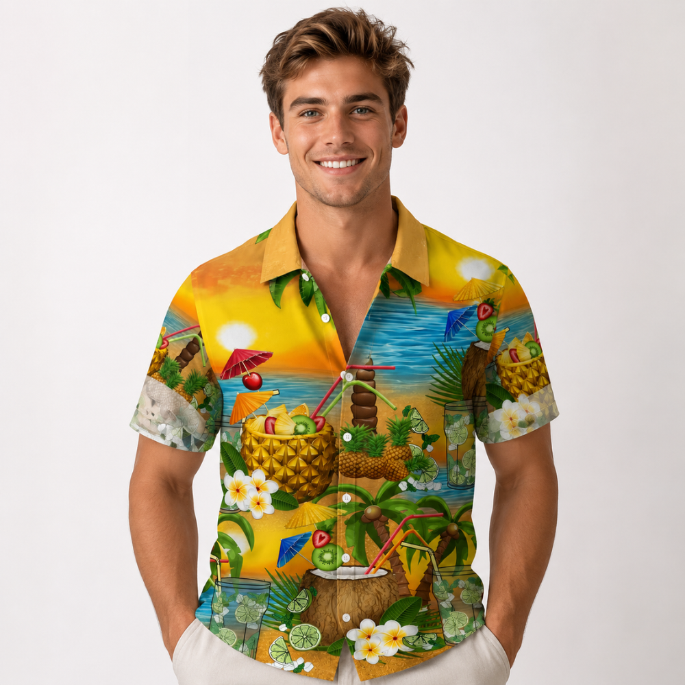 Plus Size Tropical Print Casual Button-Up Shirt