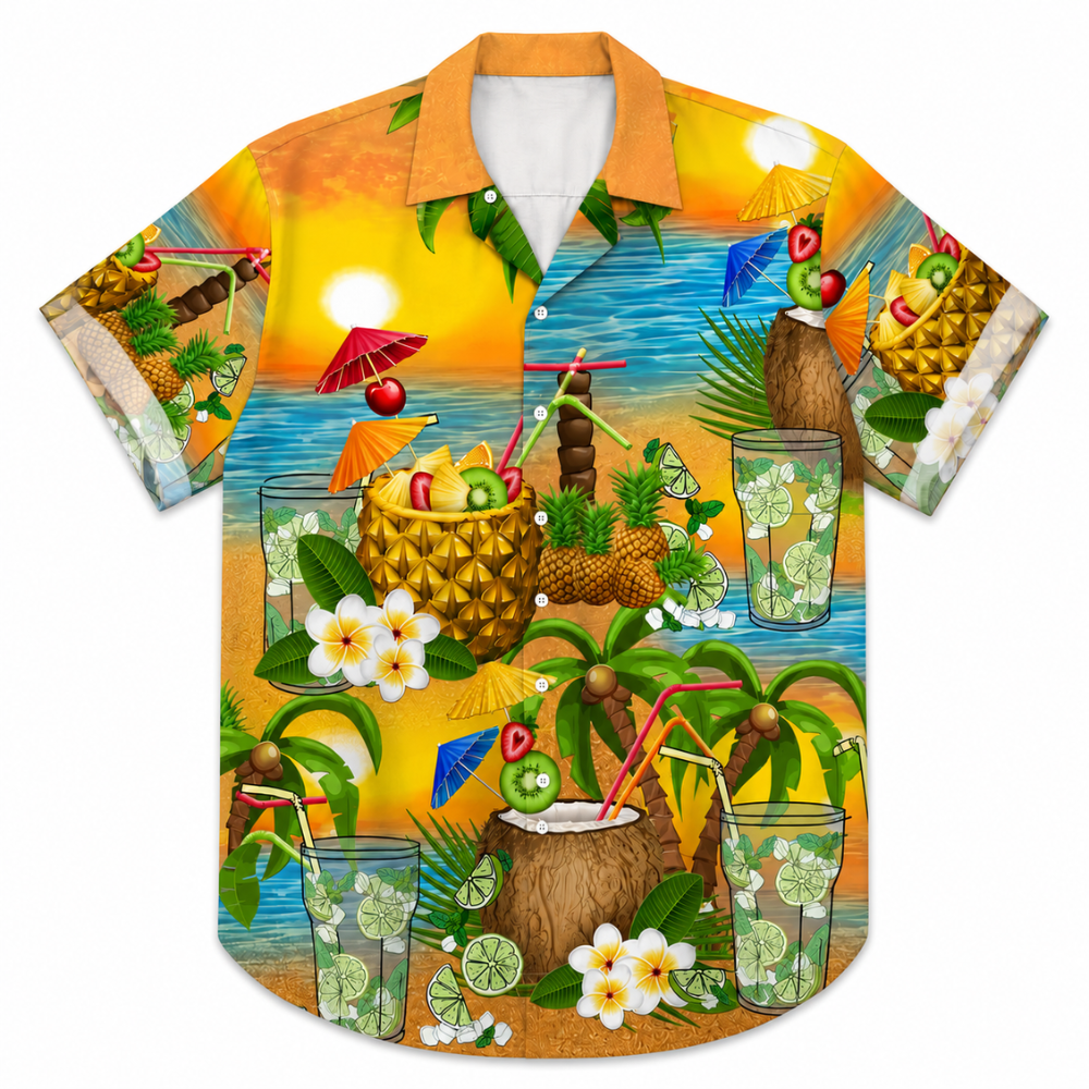 Plus Size Tropical Print Casual Button-Up Shirt