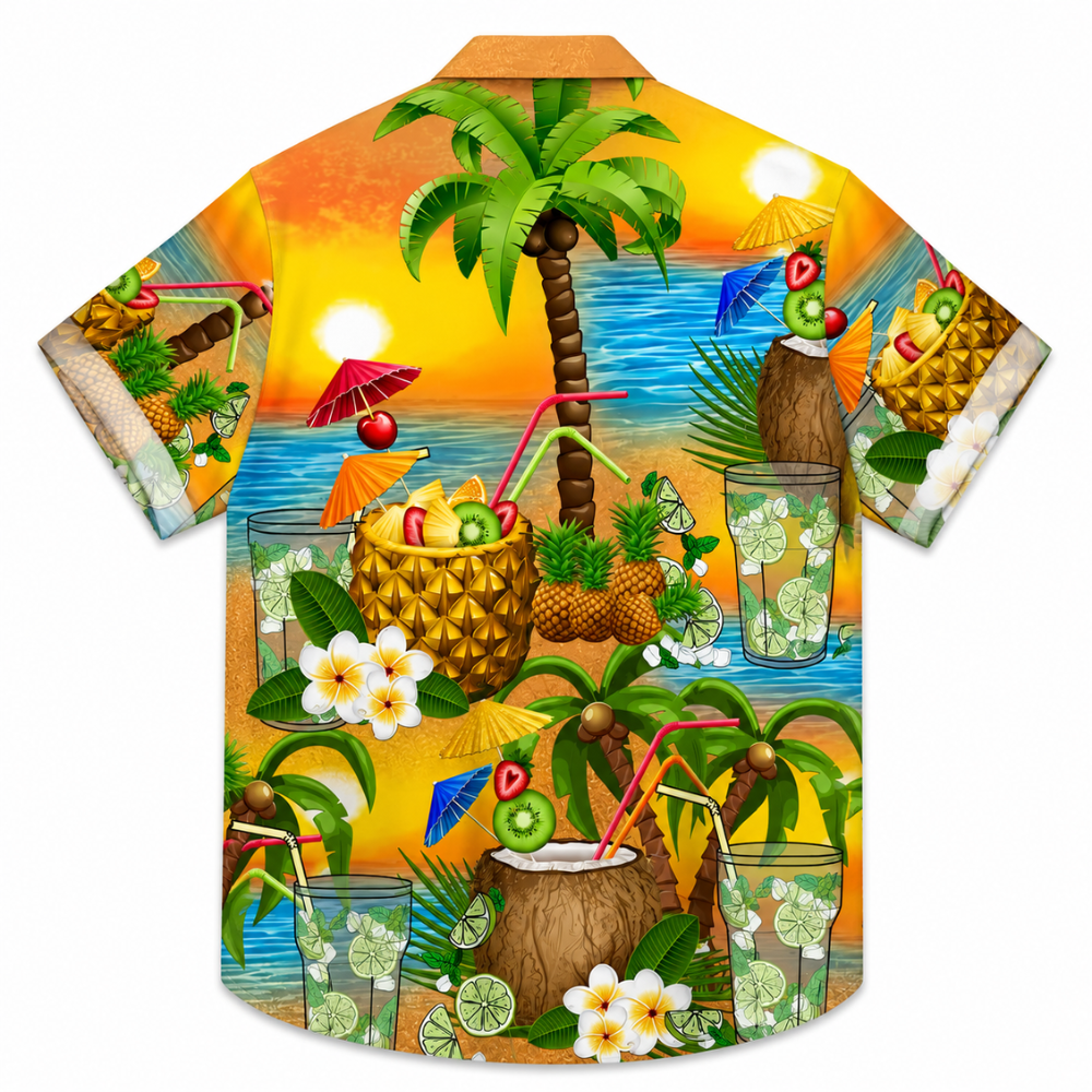 Plus Size Tropical Print Casual Button-Up Shirt