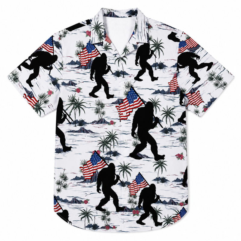 Sasquatch American Flag Hawaiian Shirt