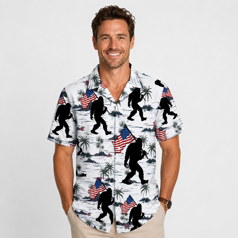 Sasquatch American Flag Hawaiian Shirt