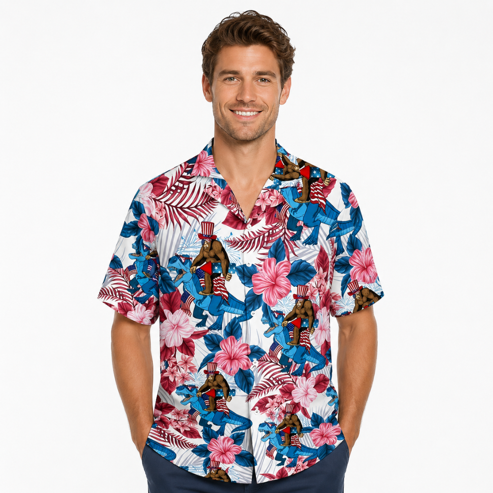 Orangutan Dinosaur Hawaiian Short Sleeve Shirt