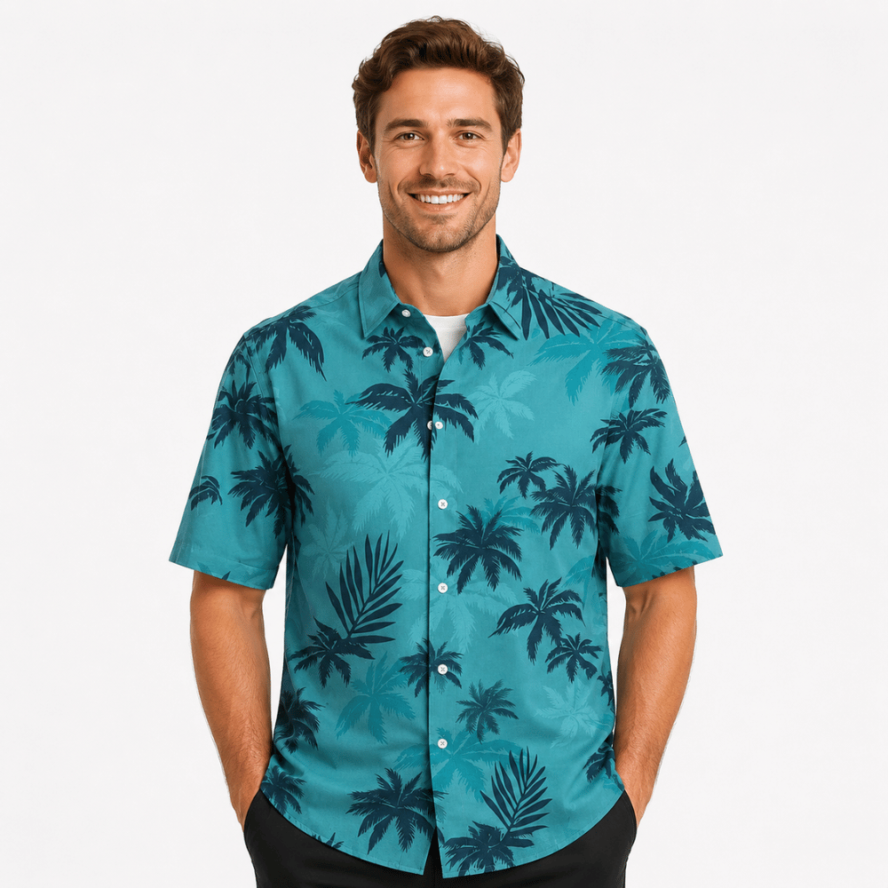 3D Plant Print Beach Shirt