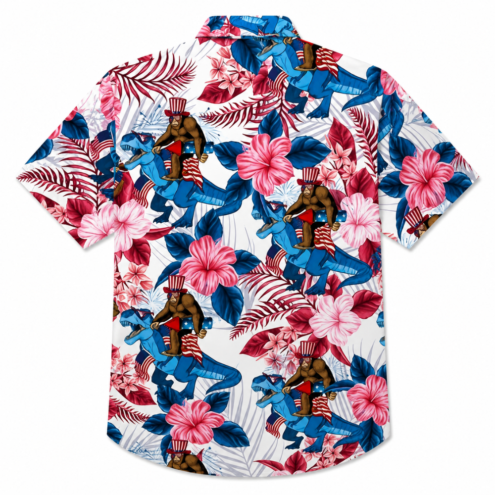 Orangutan Dinosaur Hawaiian Short Sleeve Shirt