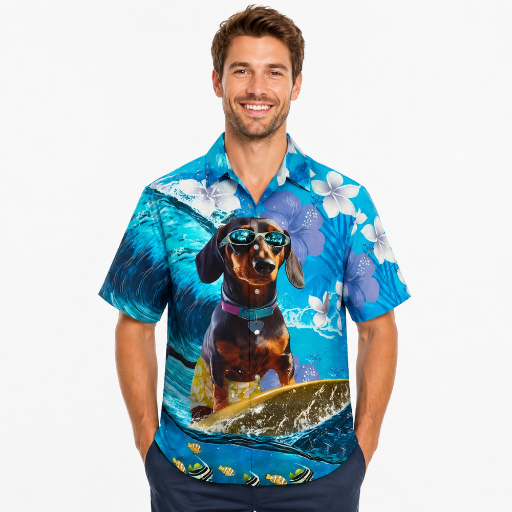 Funny Dachshund Hawaiian Surf Short Sleeve Shirt