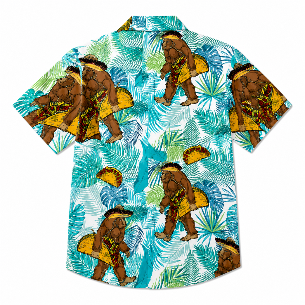 Tropical Print Hawaiian Taco Beach Button-Up Shirt
