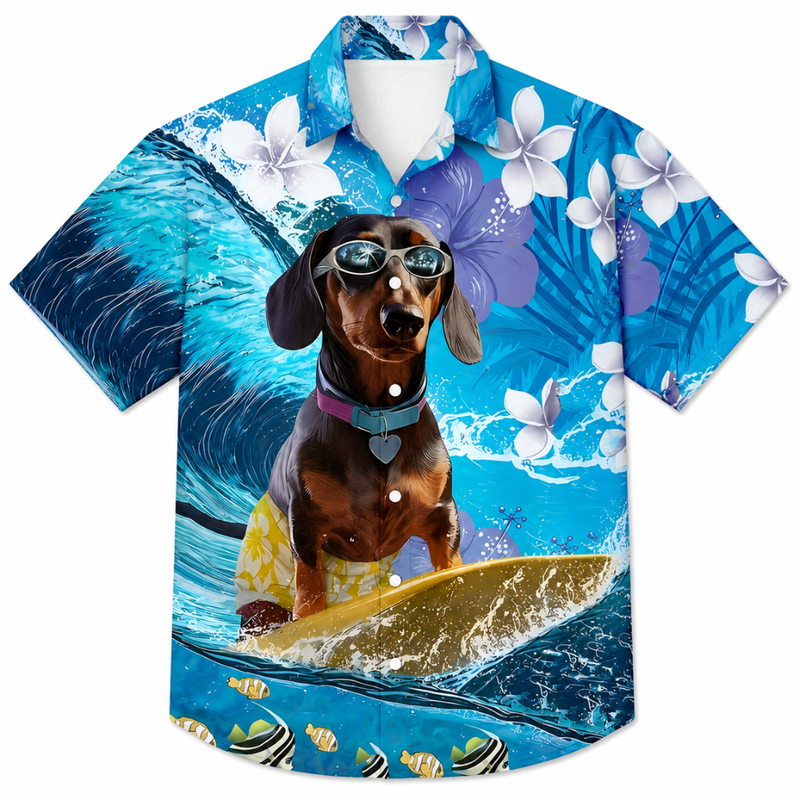 Funny Dachshund Hawaiian Surf Short Sleeve Shirt