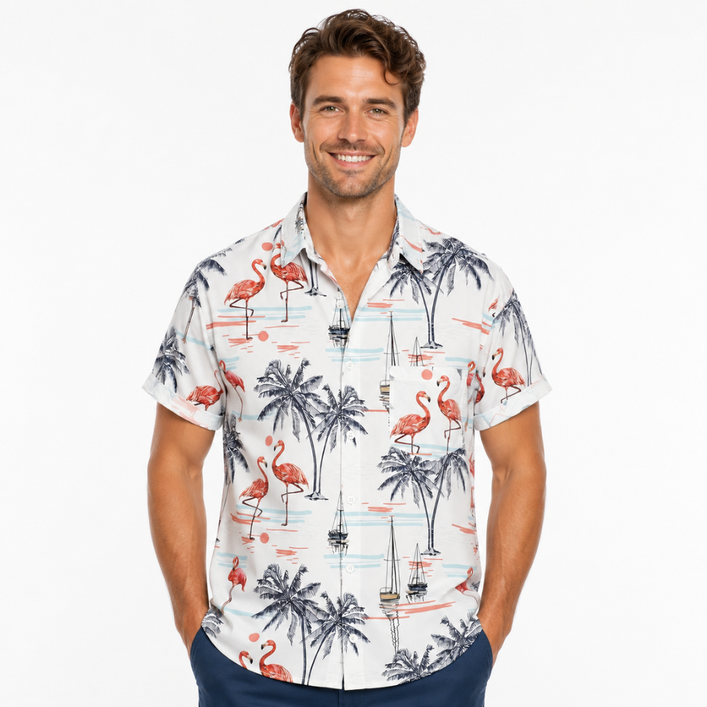 Coconut Flamingo Hawaiian Button Beach Shirt