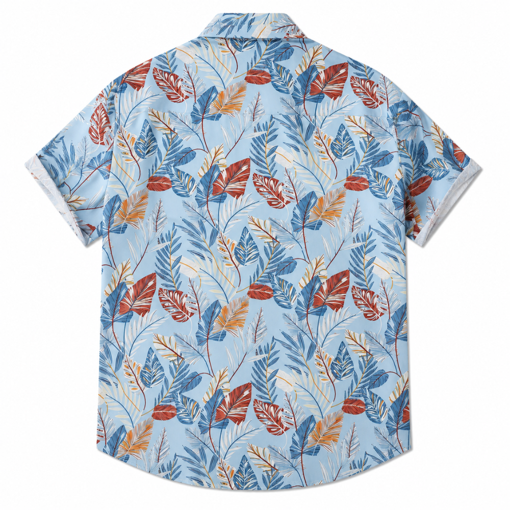 Vibrant Leaf Print Tropical Vacation Shirt