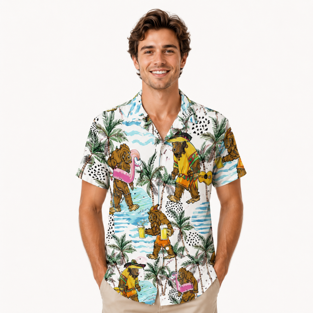 Gorilla Print Hawaiian Beach Shirt