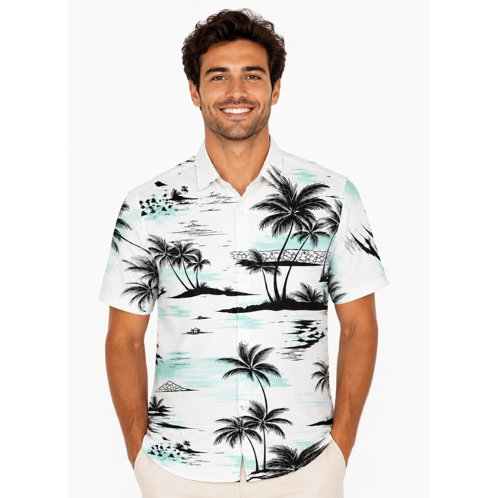 Hawaiian Style Short Sleeve Button-Up Shirt