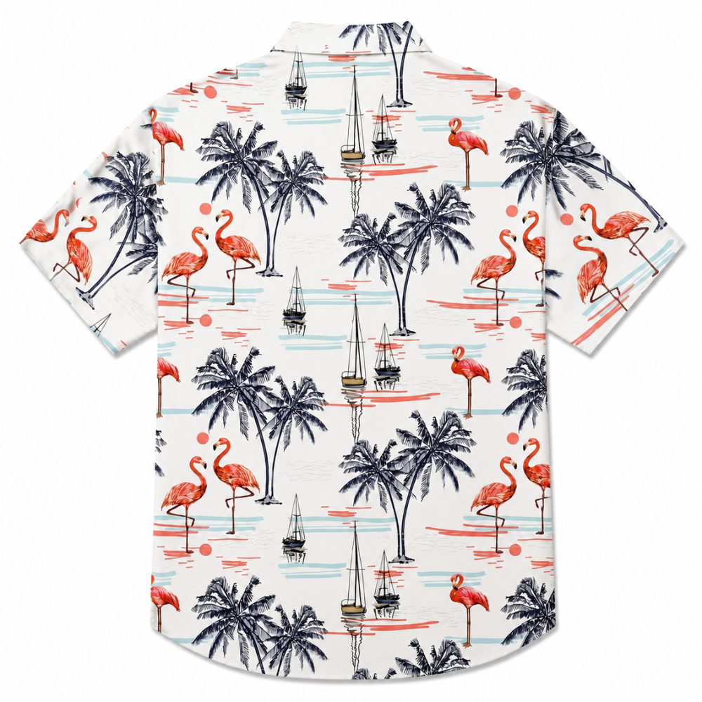 Coconut Flamingo Hawaiian Button Beach Shirt