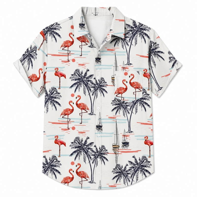 Coconut Flamingo Hawaiian Button Beach Shirt