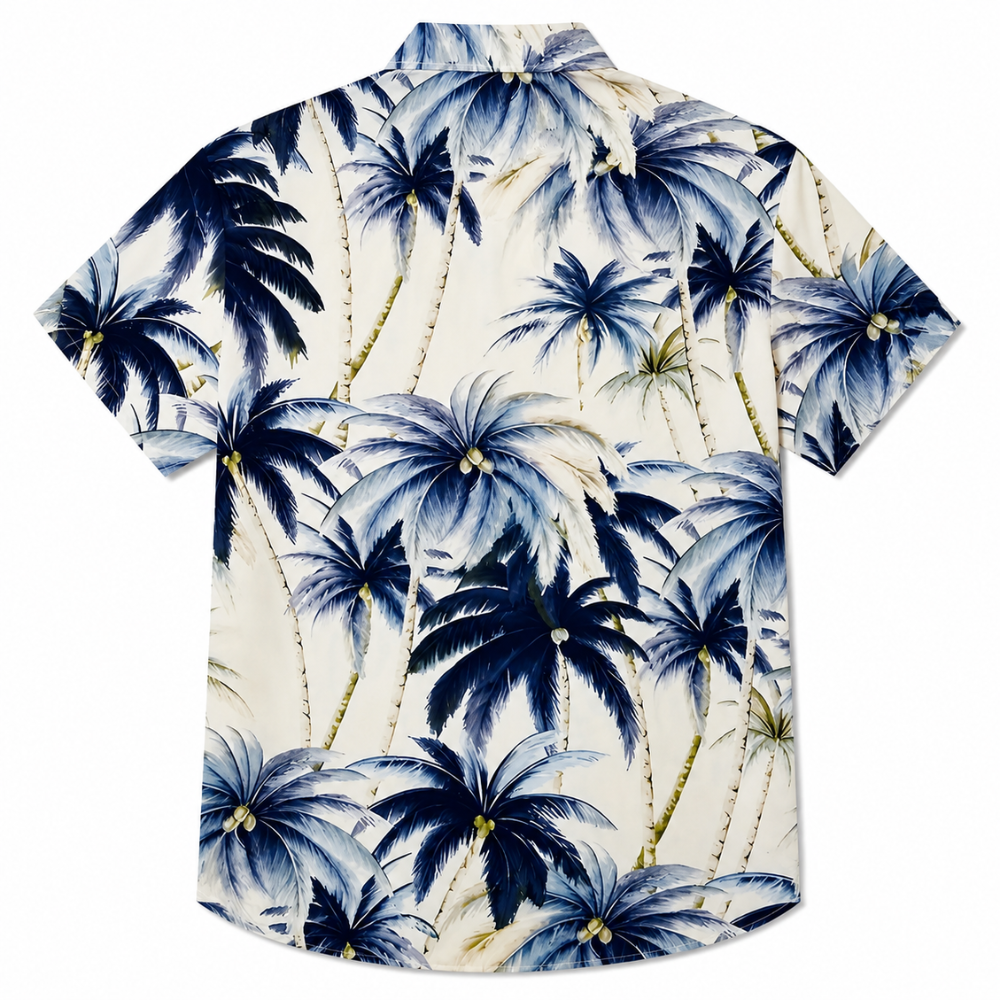 Plus Size Vintage Hawaiian Palm Tree Print Button-Up Shirt