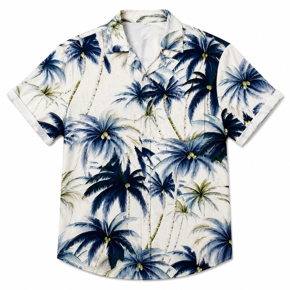Plus Size Vintage Hawaiian Palm Tree Print Button-Up Shirt