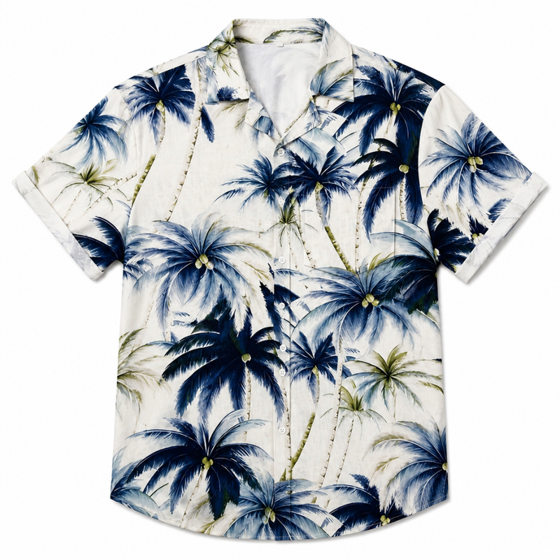 Plus Size Vintage Hawaiian Palm Tree Print Button-Up Shirt