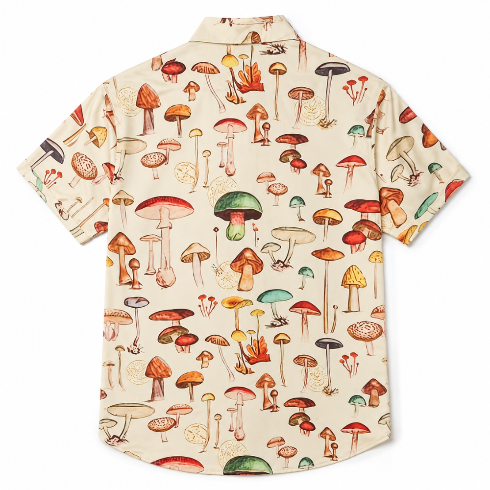 Cartoon Mushroom Hawaiian Short Sleeve Button Shirt