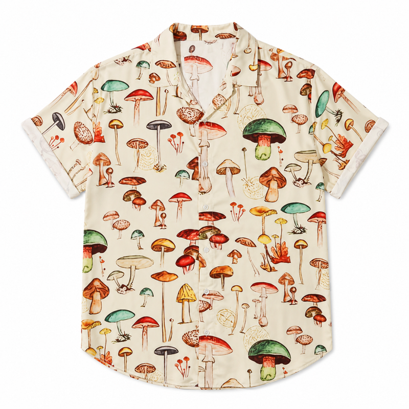 Cartoon Mushroom Hawaiian Short Sleeve Button Shirt