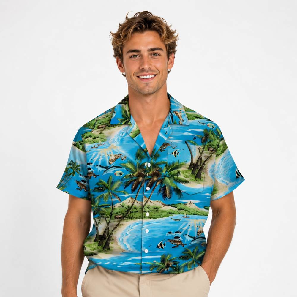 Fashion Print Casual Short Sleeve Button-Up Shirt