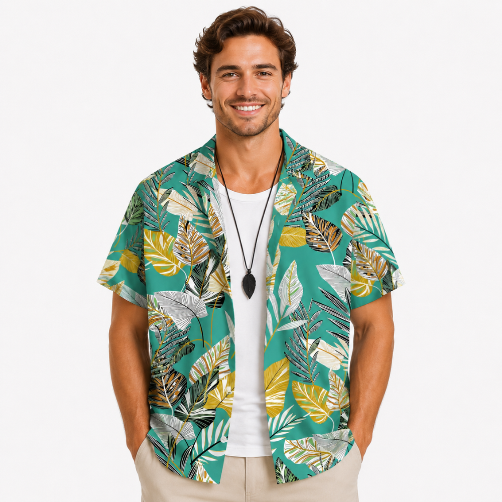 Golden Leaf Casual Summer Button-Up Shirt
