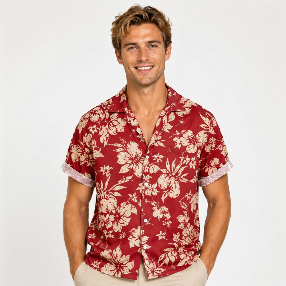 Tropical Floral Hawaiian Lapel Short Sleeve Shirt