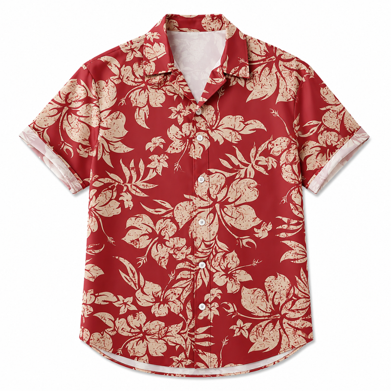 Tropical Floral Hawaiian Lapel Short Sleeve Shirt