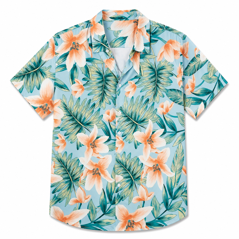 Vibrant Hibiscus Tropical Button-Up Summer Shirt