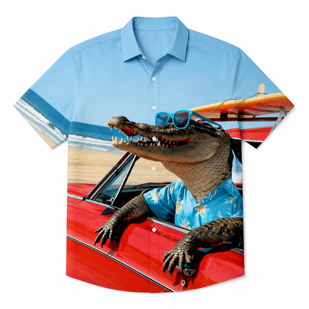 Tropical Crocodile Print Hawaiian Shirt