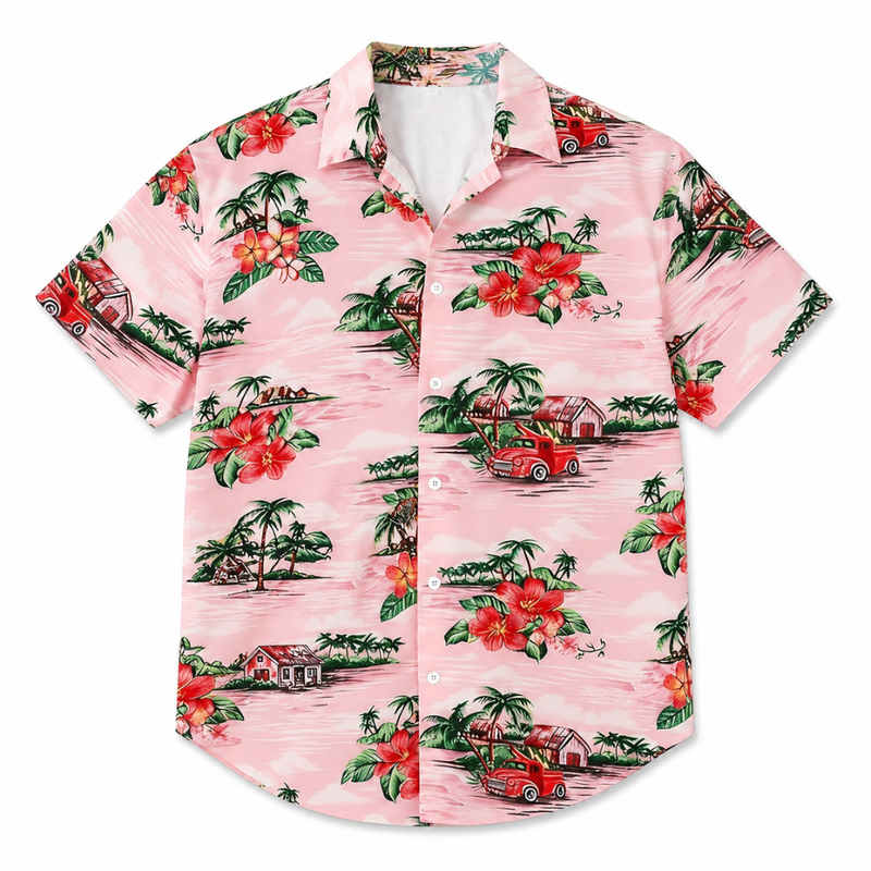 Hawaiian Sailing Beach Palm Tree Printed Shirt
