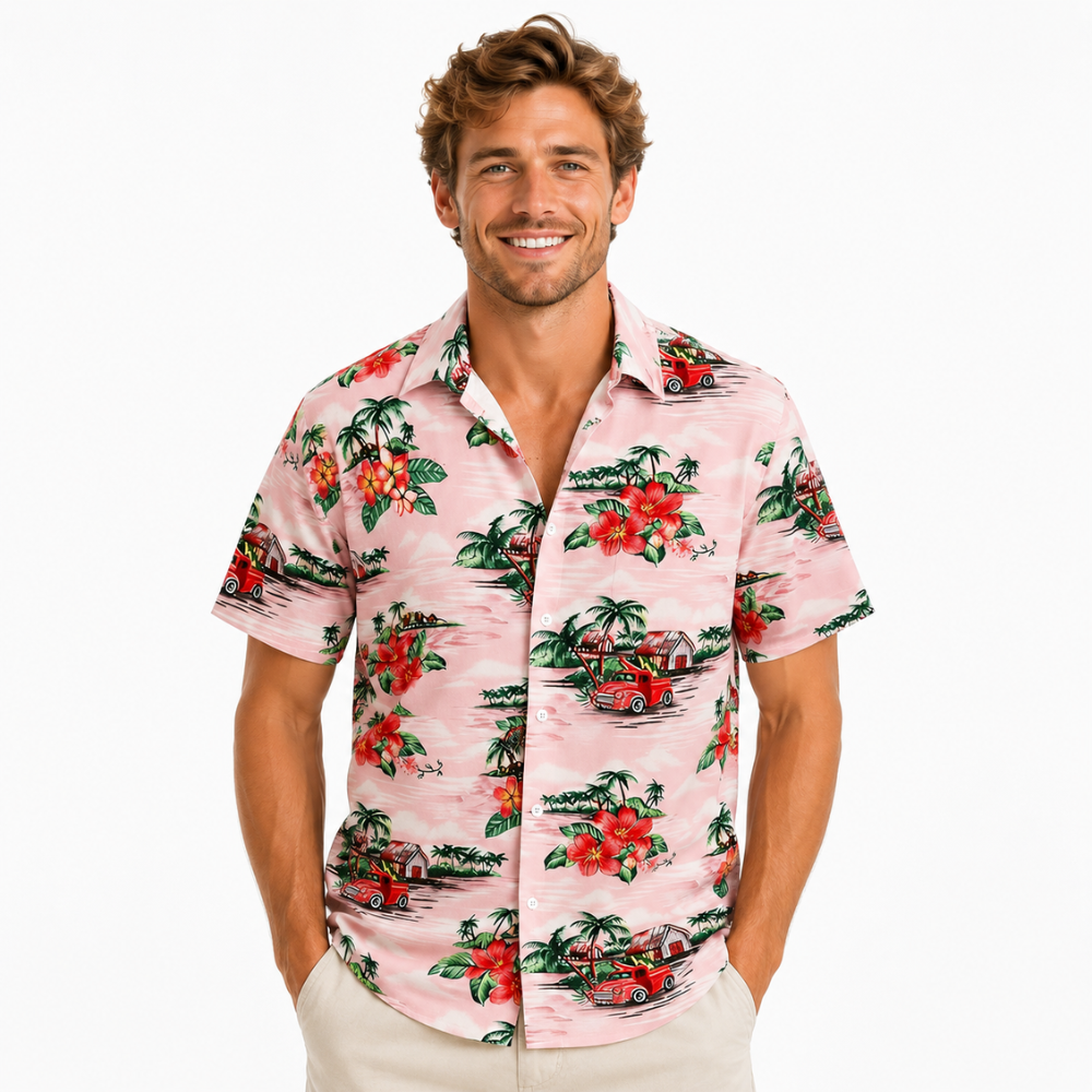 Hawaiian Sailing Beach Palm Tree Printed Shirt