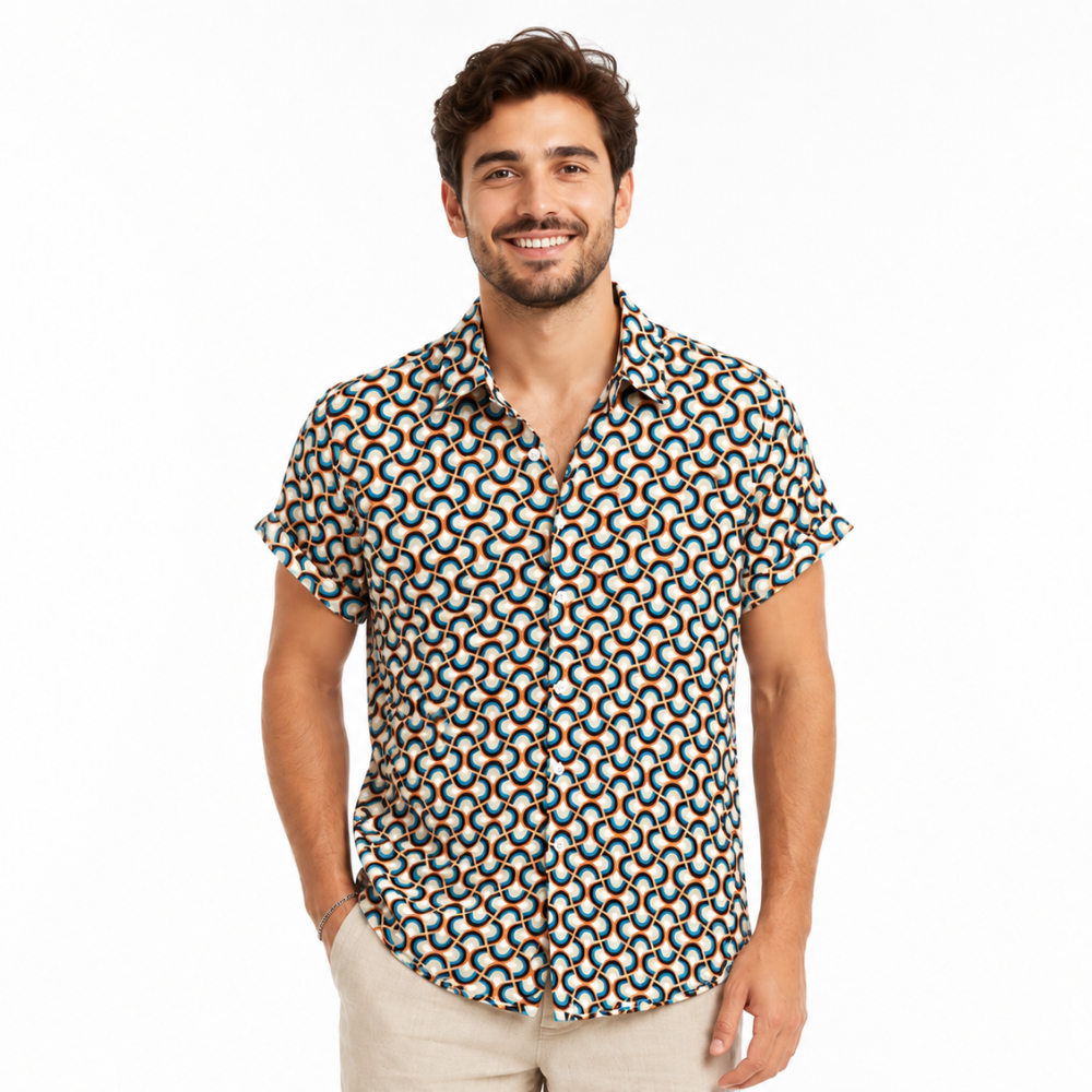 Retro Geometric Circles Hawaiian Shirt