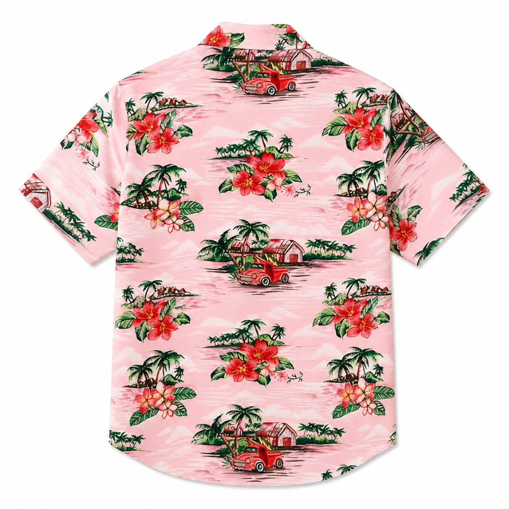 Hawaiian Sailing Beach Palm Tree Printed Shirt