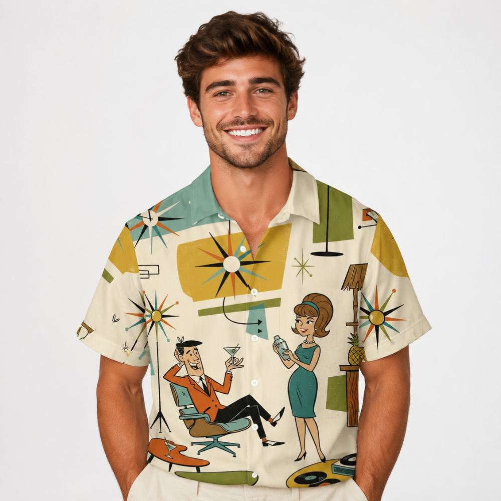 Vintage Medieval Geometric Print Hawaiian Shirt