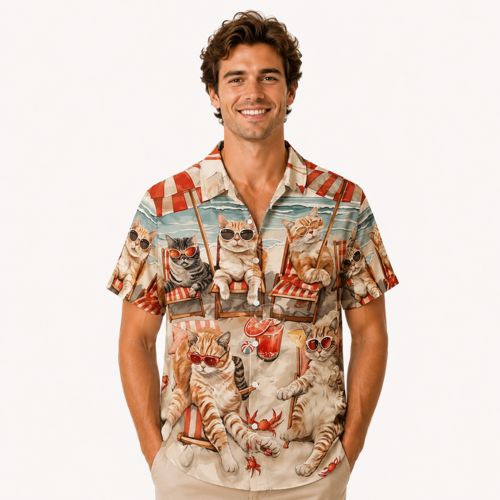 Summer Beach Style Cat Print Hawaiian Shirt