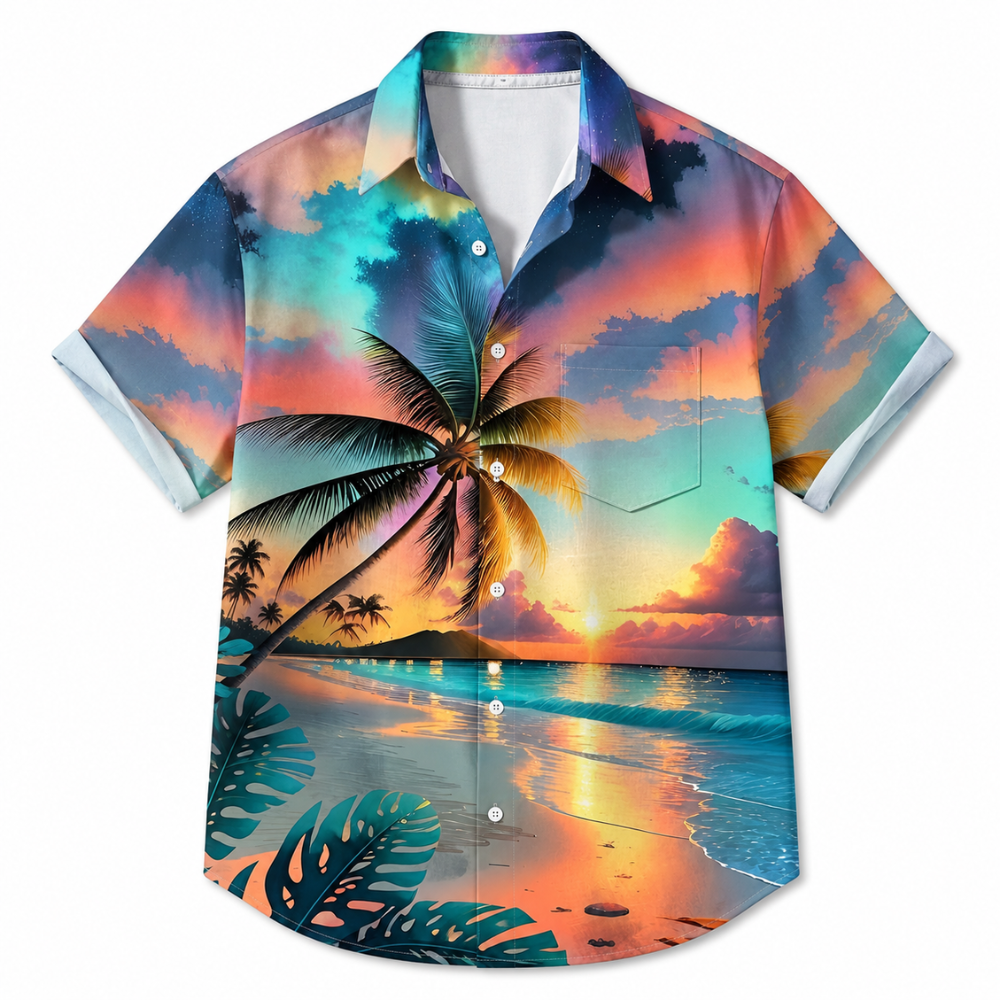 Sunset Coconut Tree Hawaiian Beach Shirt