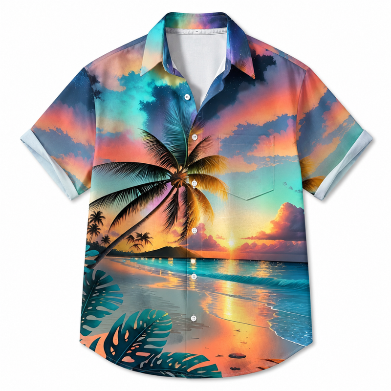 Sunset Coconut Tree Hawaiian Beach Shirt