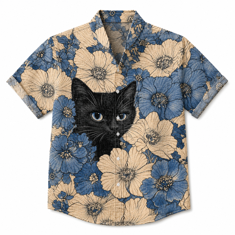 Men's Tropical Cat Floral Hawaiian Shirt
