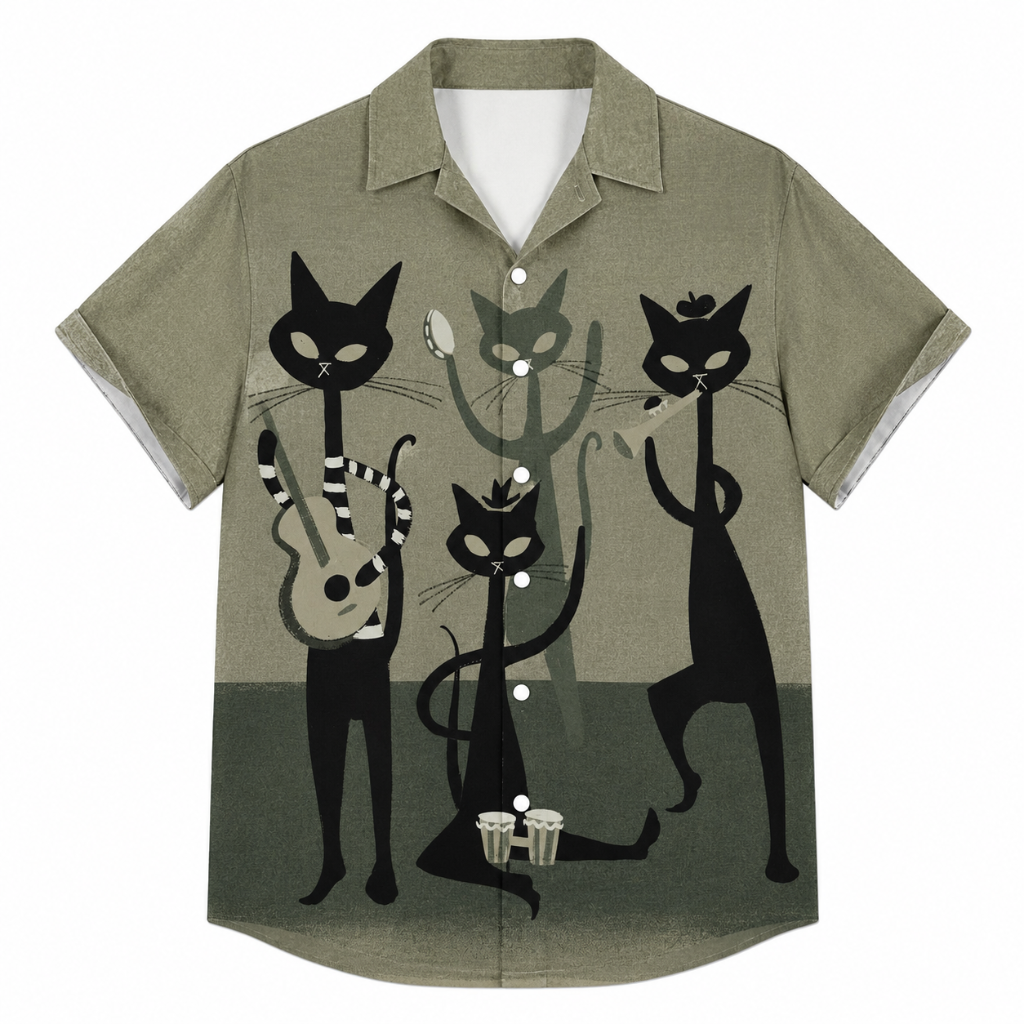 Men's Retro Cat Print Hawaiian Shirt