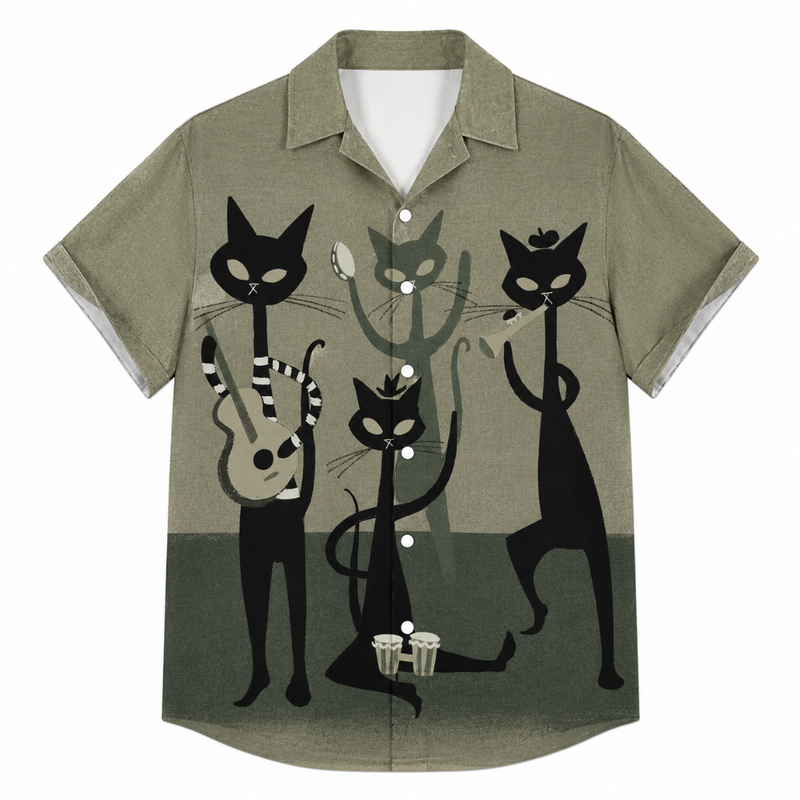 Men's Retro Cat Print Hawaiian Shirt