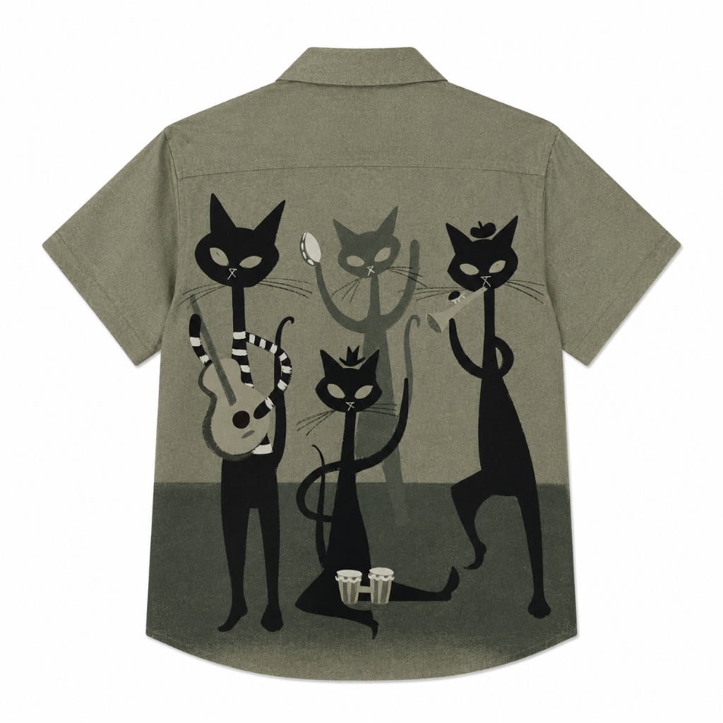 Men's Retro Cat Print Hawaiian Shirt