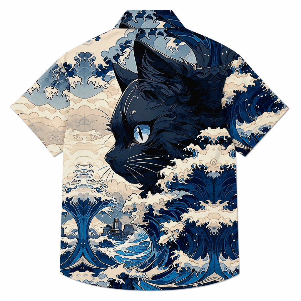 Men's Retro Wave Cat 3D Print Hawaiian Shirt